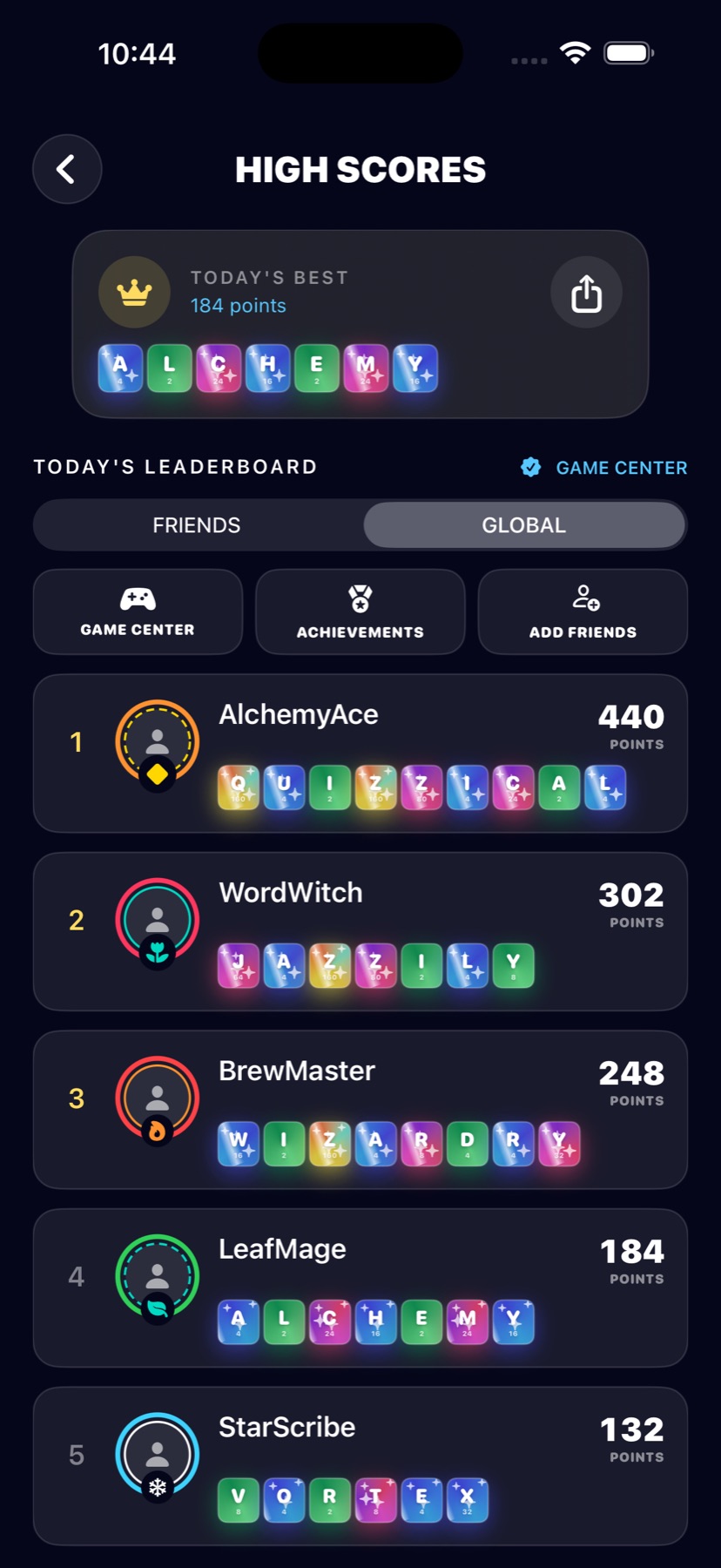 Tilechemy global Game Center leaderboard